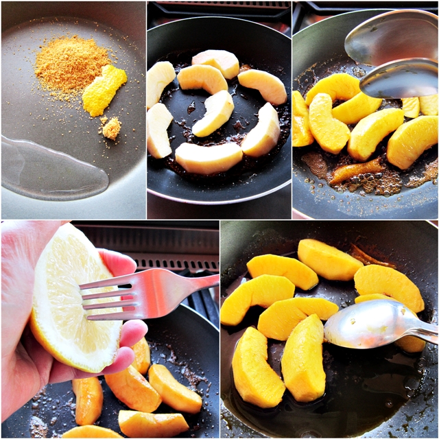 collage_foto_preparazione_caramello_al_limone_cottura_mele_padella