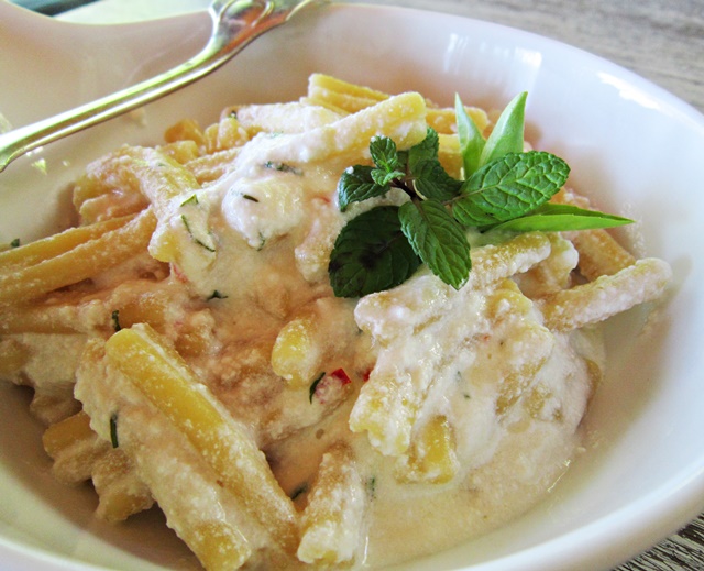 Pasta_condita_ricotta_piccante_erbe_aromatiche